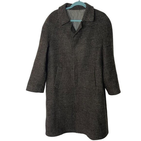 Vintage Mens Wool Coat Size 46 Greenish Brown Chevron Button Front Closure - Picture 12 of 15